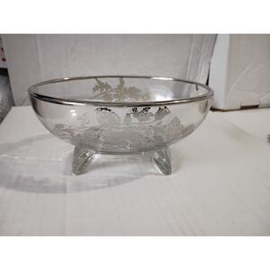 Springtime Silver Overlay Oval Viking Glass Bowl